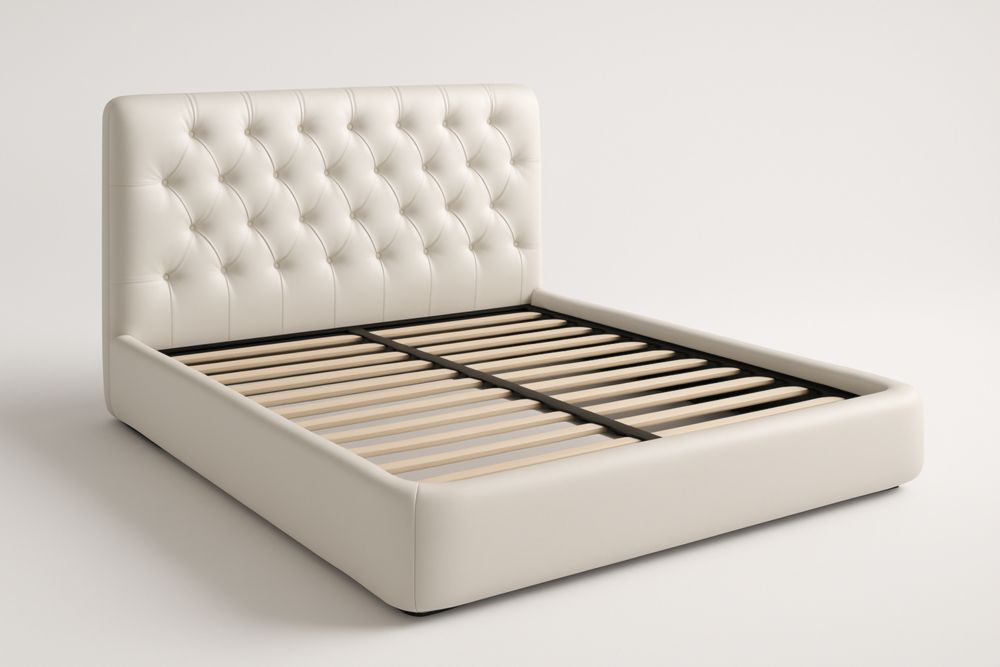 Letto imbottito in pelle sintetica bianca con testiera 200x160 cm