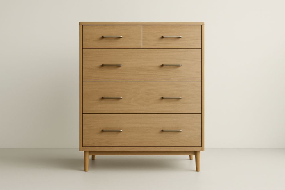 Cassettiera in Legno di Rovere con 5 Cassetti e Maniglie in Metallo 80x40x100 cm