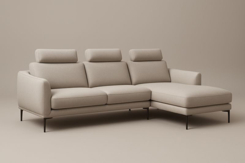 Divano angolare in tessuto con poggiatesta regolabile