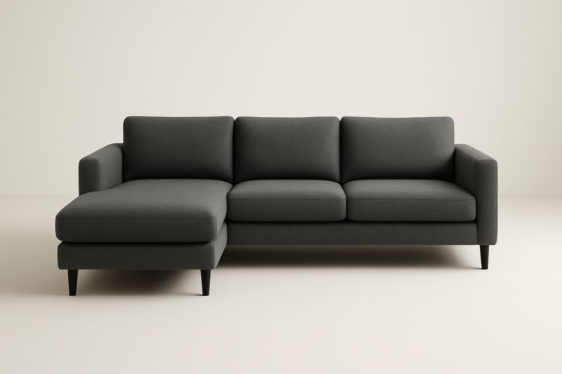 Divano Angolare in Tessuto Grigio con Chaise Longue