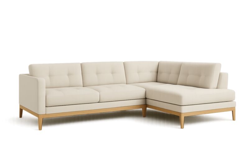 Divano ad Angolo in Tessuto Poliestere con Struttura in Legno Massello