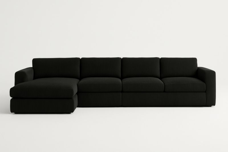 Divano angolare modulare in tessuto nero con chaise-longue 350x150x85 cm