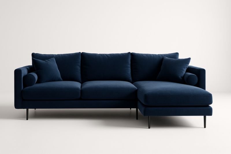 Divano angolare in velluto Blu Scuro 300x180x85 cm