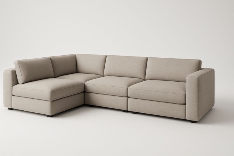 Divano Beige 350×100 cm con Cuscini Rimovibili e Struttura in Legno di Pino