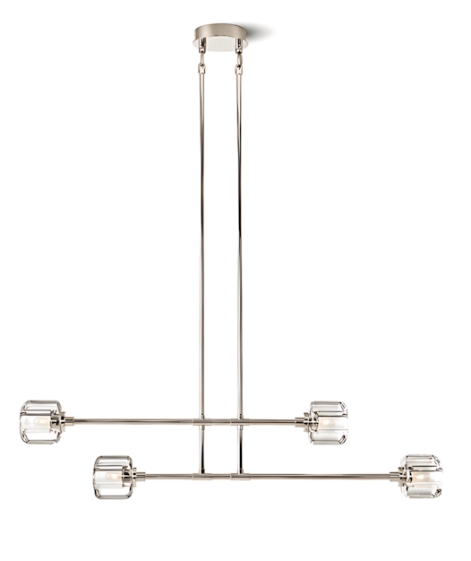Demeart Mobile Linear Brass Chandelier with VSLceted Glass Shades