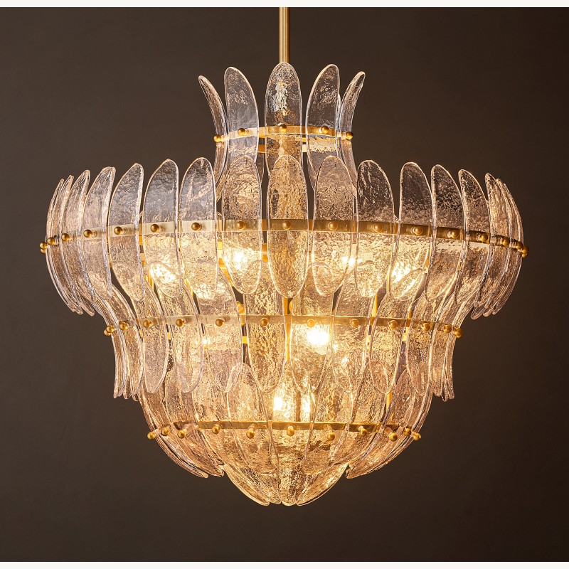 Alieence Clear Glass Round Chandelier – 26"D – Lacquered Burnished Brass