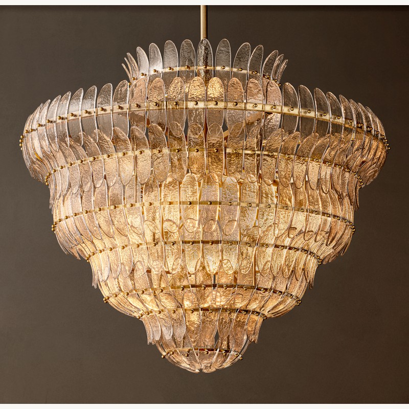 Alieence Clear Glass Round Chandelier – 48"D – Lacquered Burnished Brass