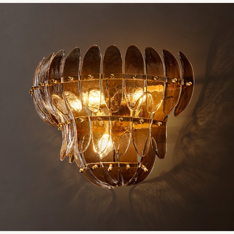 Alieence Smoke Glass Tiered Sconce – Lacquered Burnished Brass