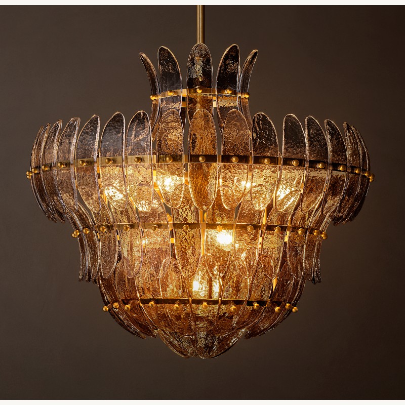 Alieence Smoke Glass Round Chandelier – 26"D – Lacquered Burnished Brass