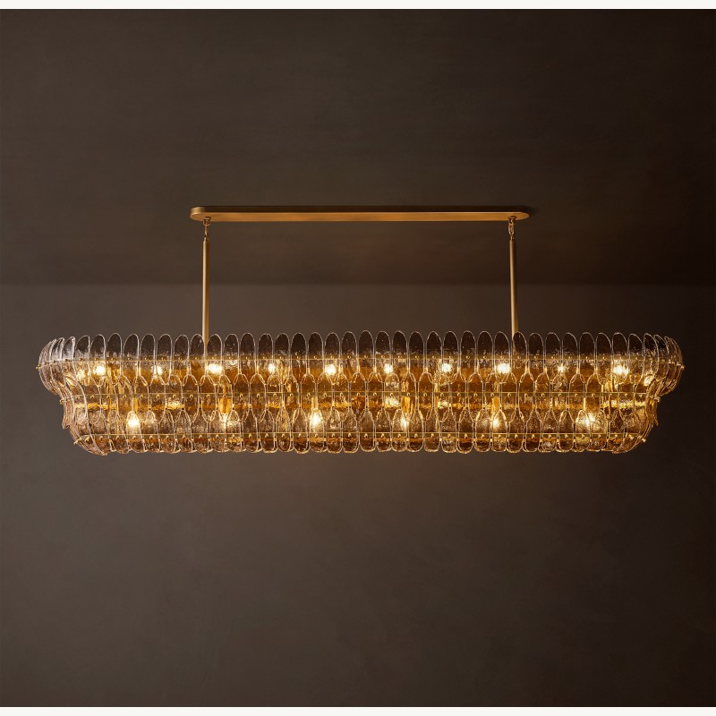 Alieence Smoke Glass Linear Chandelier – 90"W – Lacquered Burnished Brass