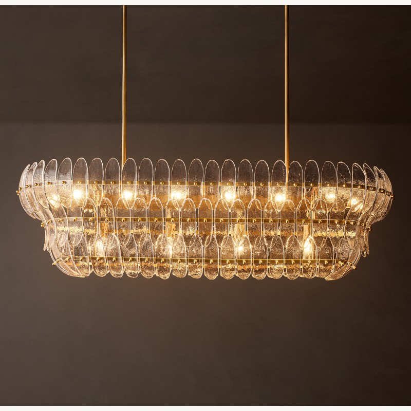 Alieence Clear Glass Linear Chandelier – 54"W – Lacquered Burnished Brass