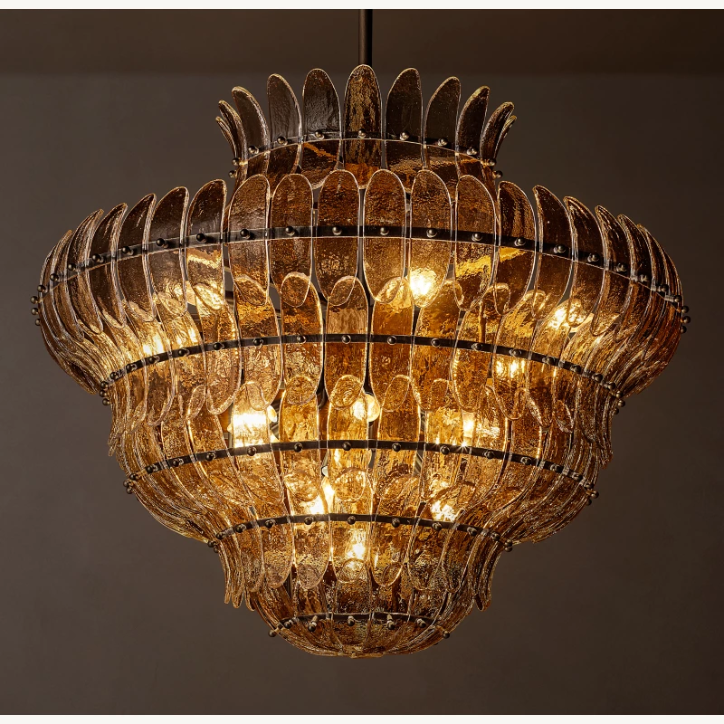 Alieence Smoke Glass Round Chandelier – 36"D – Bronze