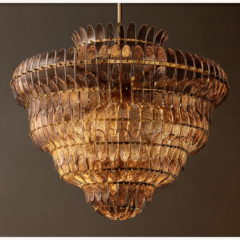 Alieence Smoke Glass Round Chandelier – 48"D – Lacquered Burnished Brass