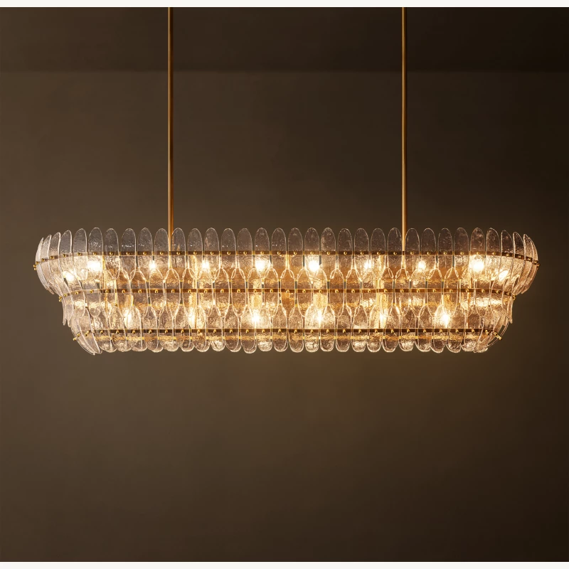 Alieence Clear Glass Linear Chandelier – 72"W – Lacquered Burnished Brass