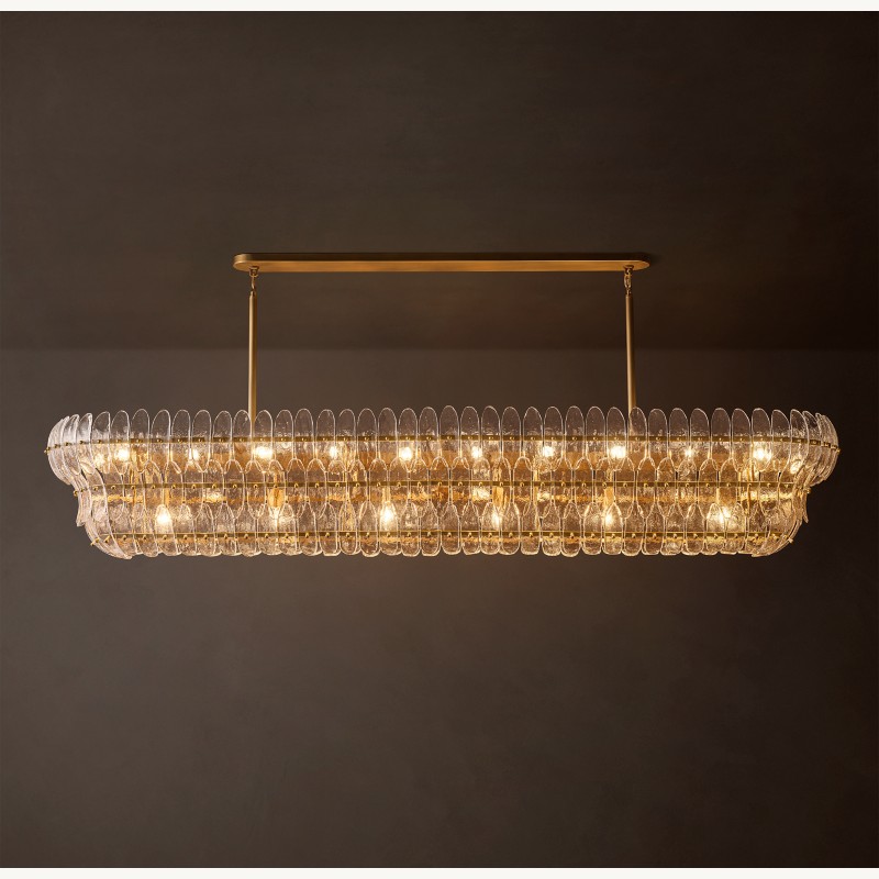 Alieence Clear Glass Linear Chandelier – 90"W – Lacquered Burnished Brass