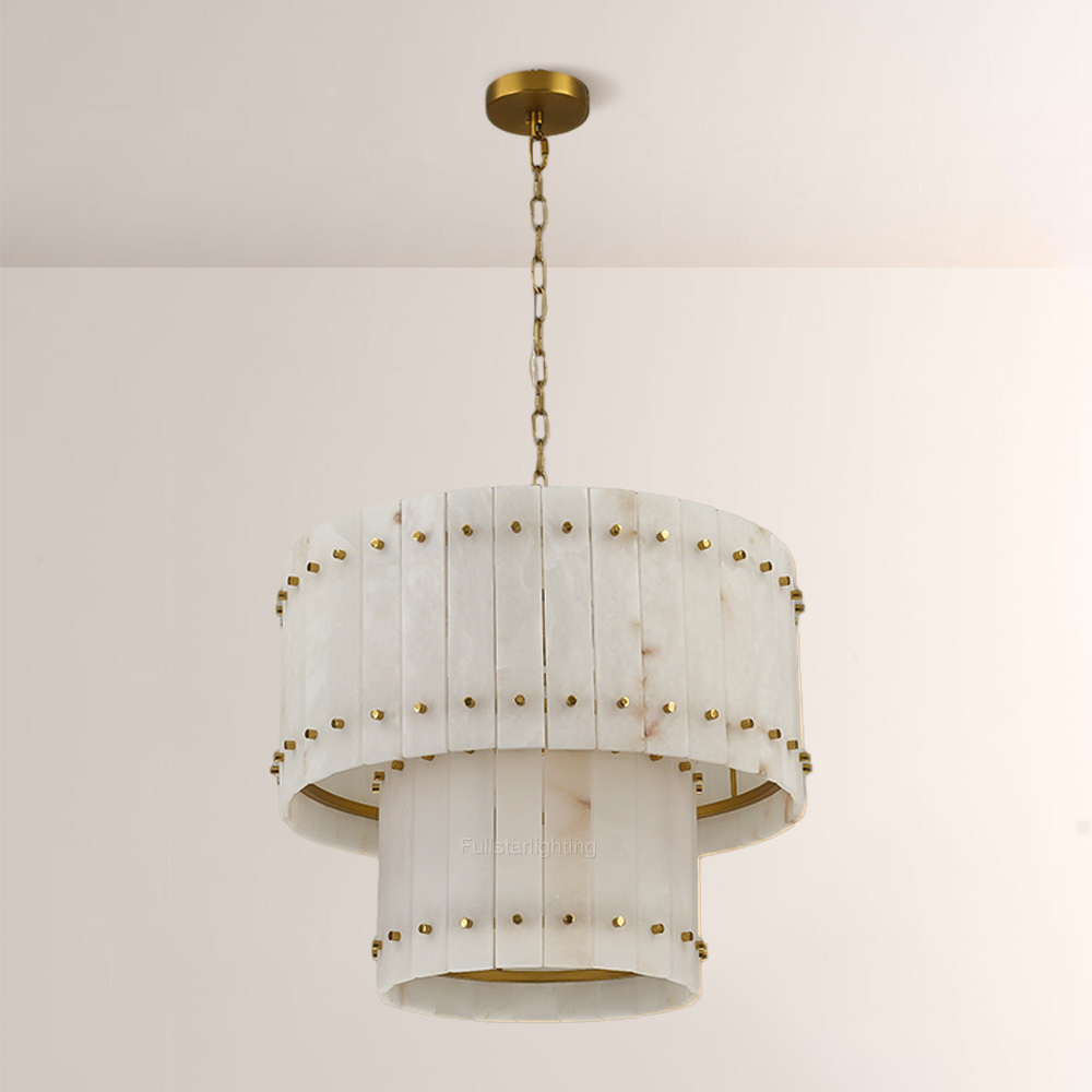 Mara Alabaster Round Tiered Chandelier 22"