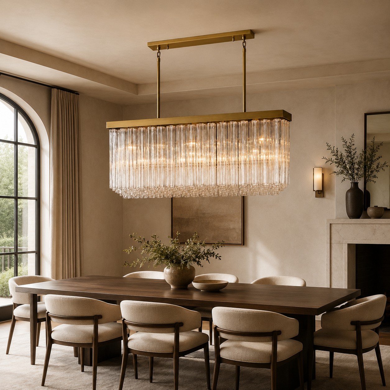 Calion 54-Inch Rectangular Fluted Glass Chandelier