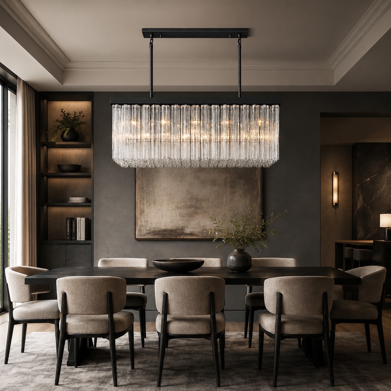 Calion 54-Inch Rectangular Fluted Glass Chandelier