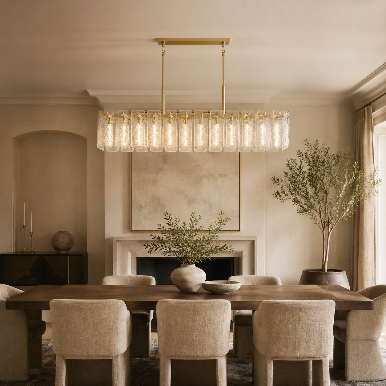 Camelot Rectangular Textured Glass Chandelier 72"W