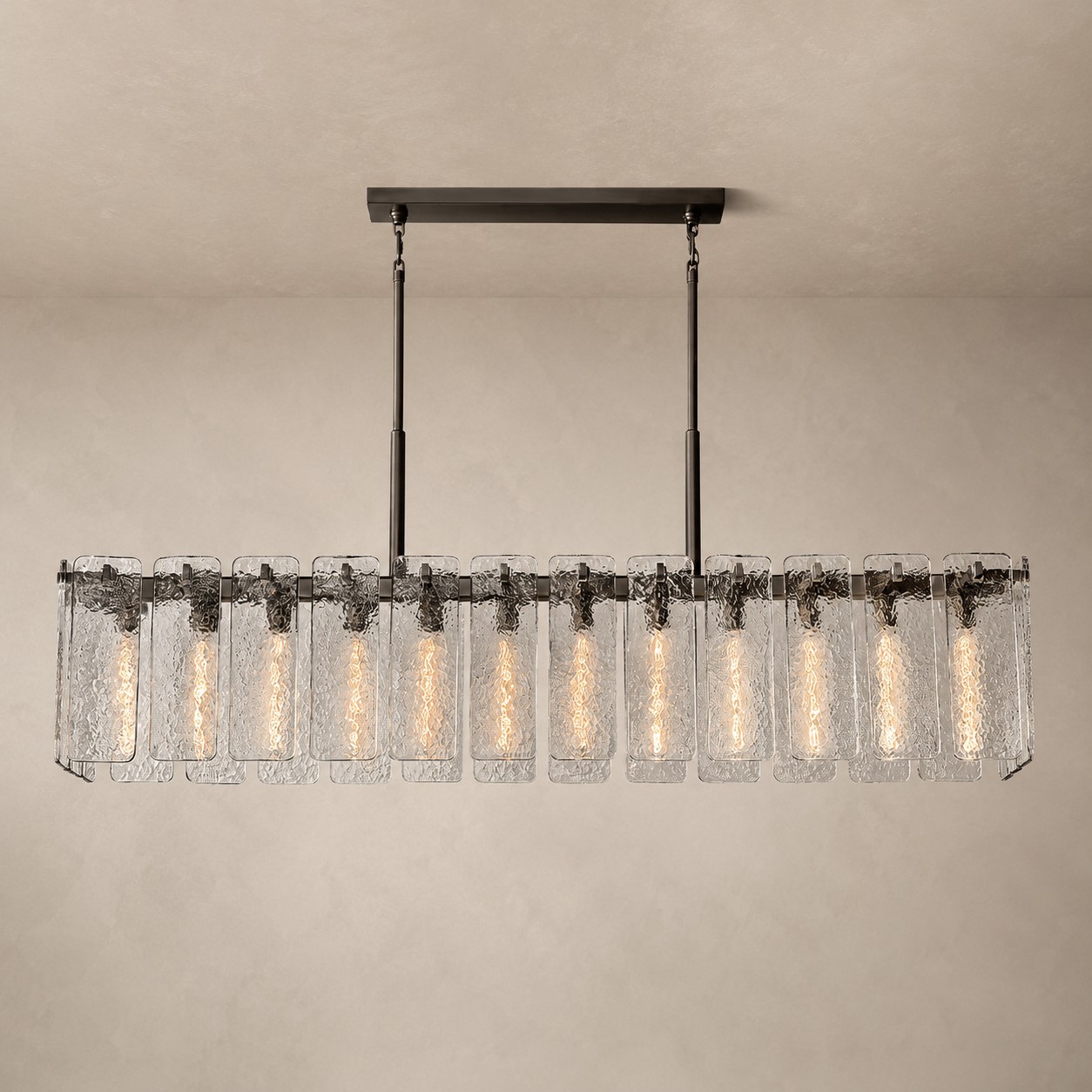 Camelot Rectangular Textured Glass Chandelier 72"W