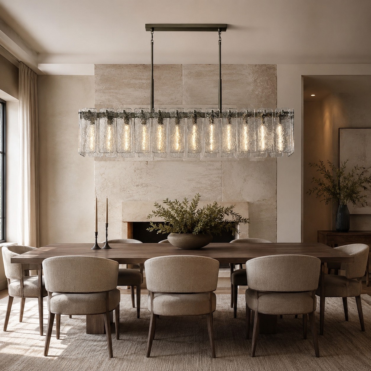 Camelot Rectangular Textured Glass Chandelier 72"W