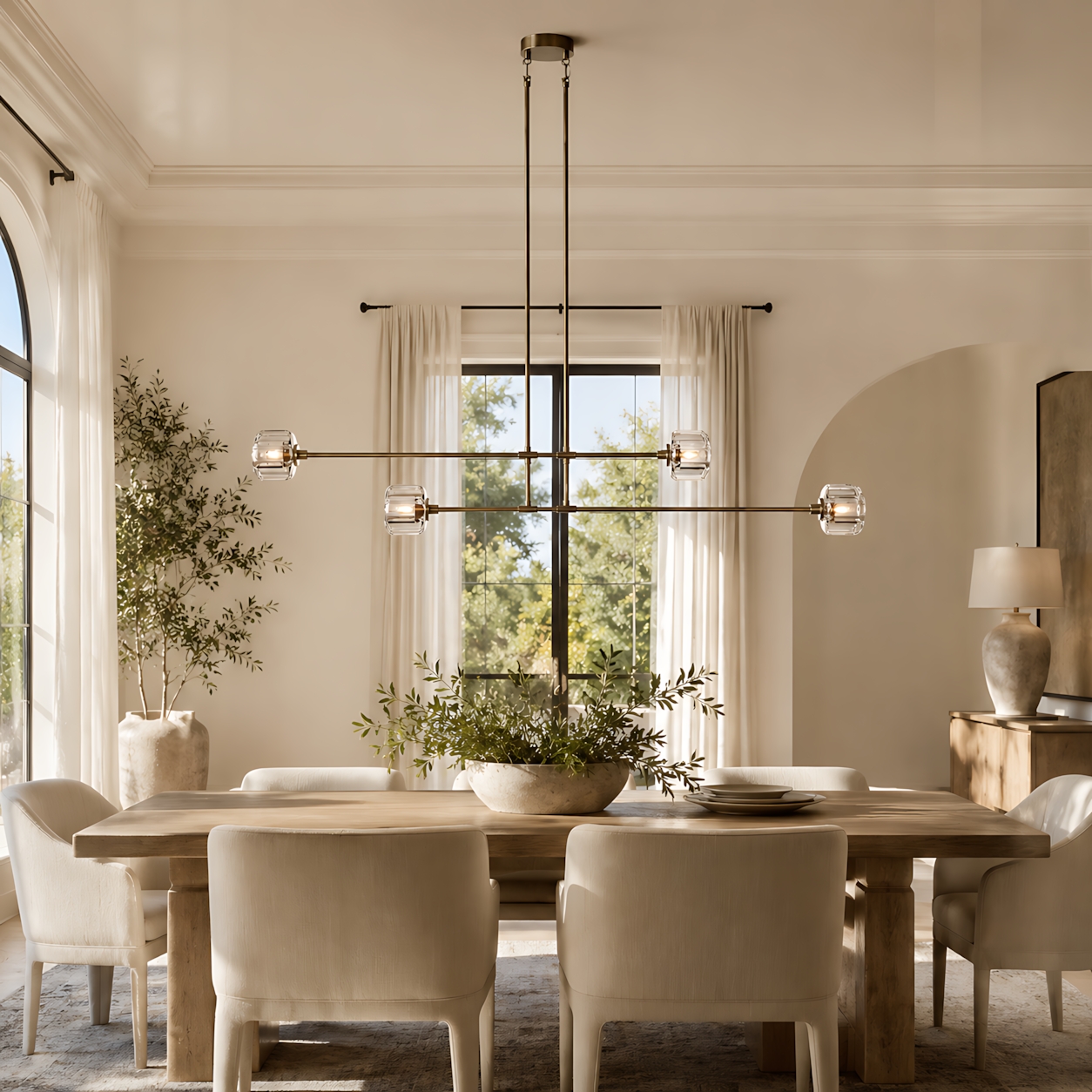 Demeart Mobile Linear Chandelier with VSLceted Glass Shades