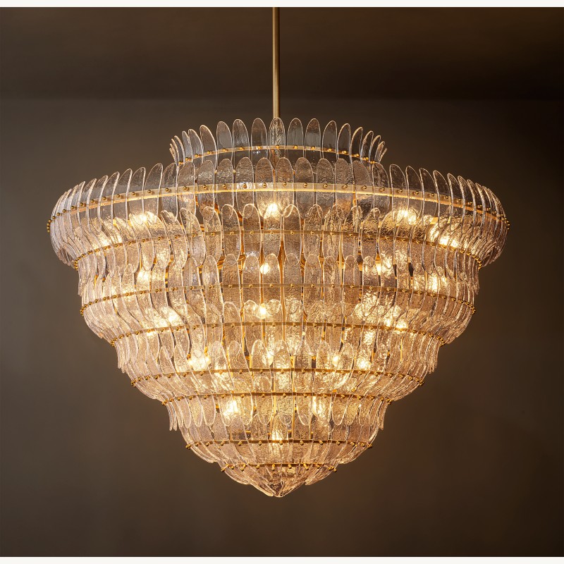 Alieence Clear Glass Round Chandelier – 60"D – Lacquered Burnished Brass