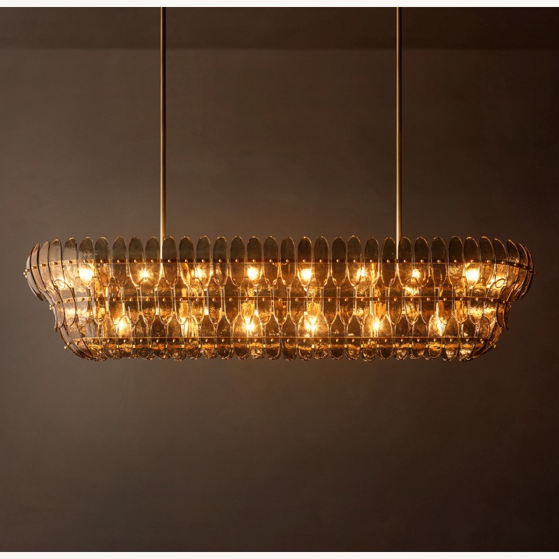 Alieence Smoke Glass Linear Chandelier – 72"W – Lacquered Burnished Brass