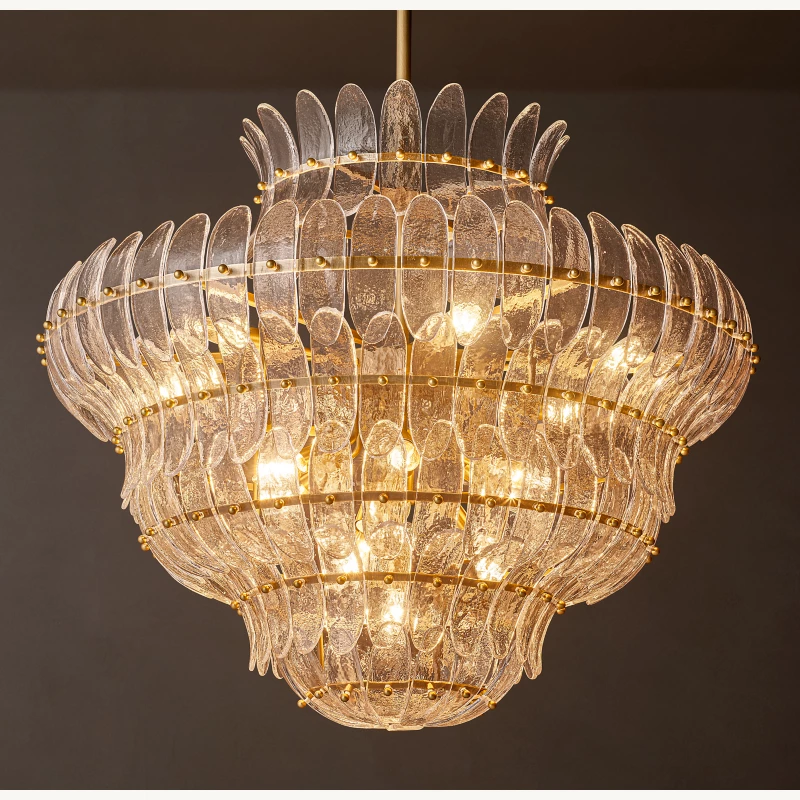 Alieence Clear Glass Round Chandelier – 36"D – Lacquered Burnished Brass
