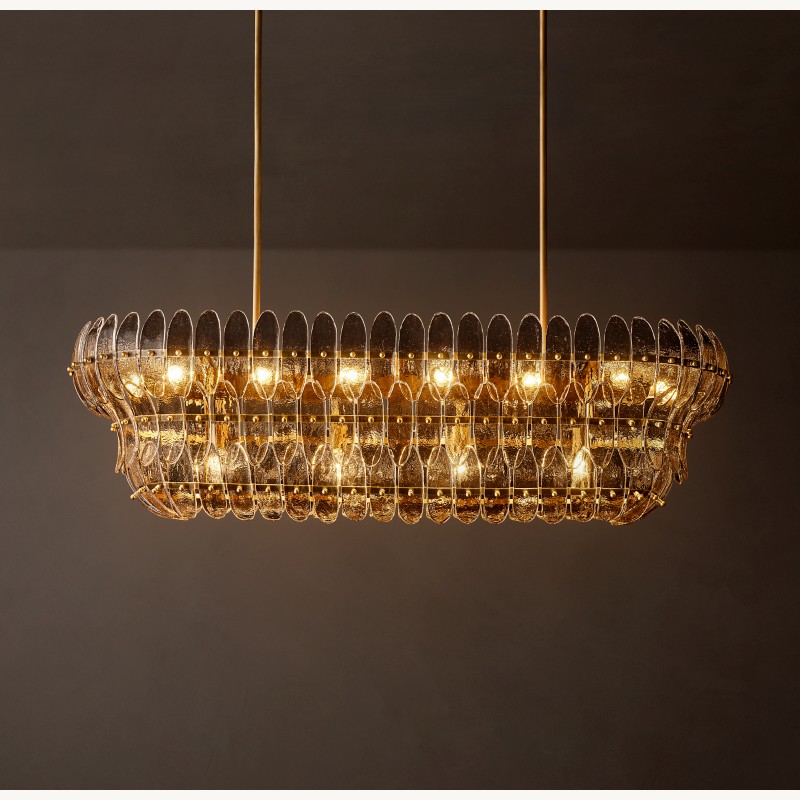 Alieence Smoke Glass Linear Chandelier – 54"W – Lacquered Burnished Brass