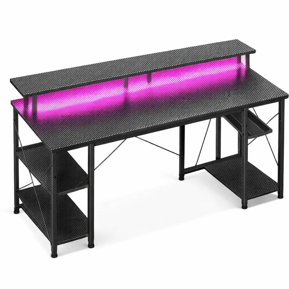 Bureau gamer avec éclairage LED et ports USB