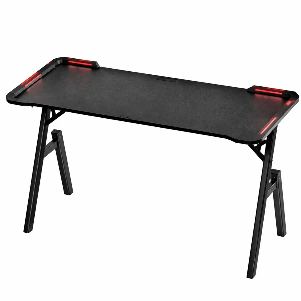 Table informatique gaming LED avec accessoires pratiques, noir