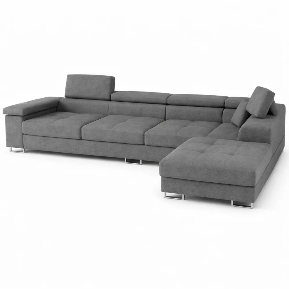 Canapé d'angle convertible en tissu gris