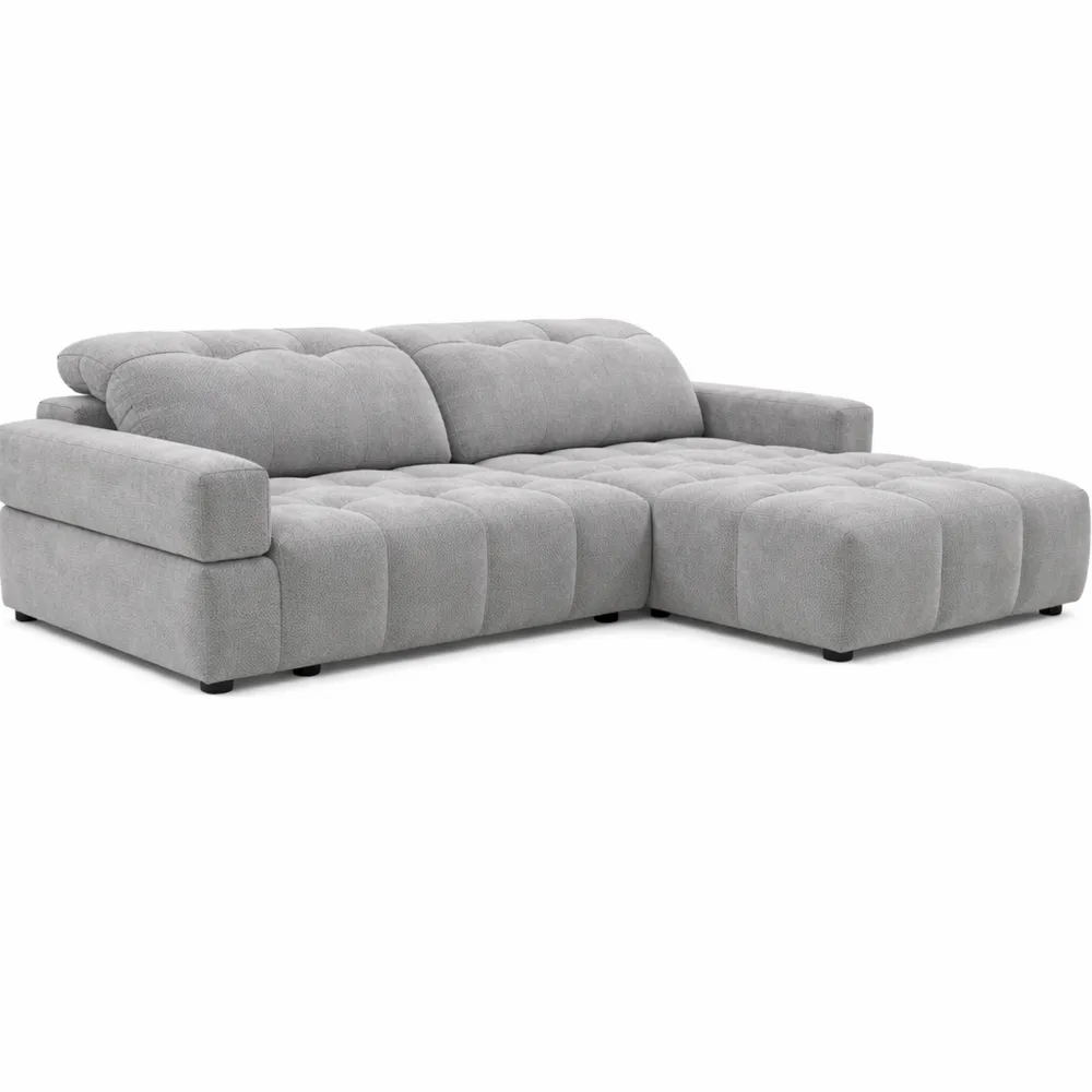 Canapé d'angle droit relax avec assise électrique en tissu gris