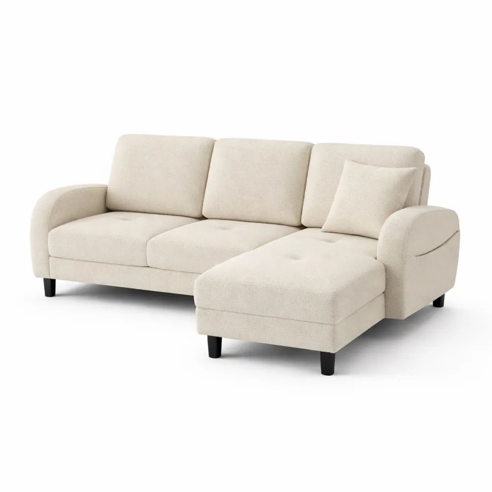 Canapé d'angle réversible en tissu côtelé pour salon