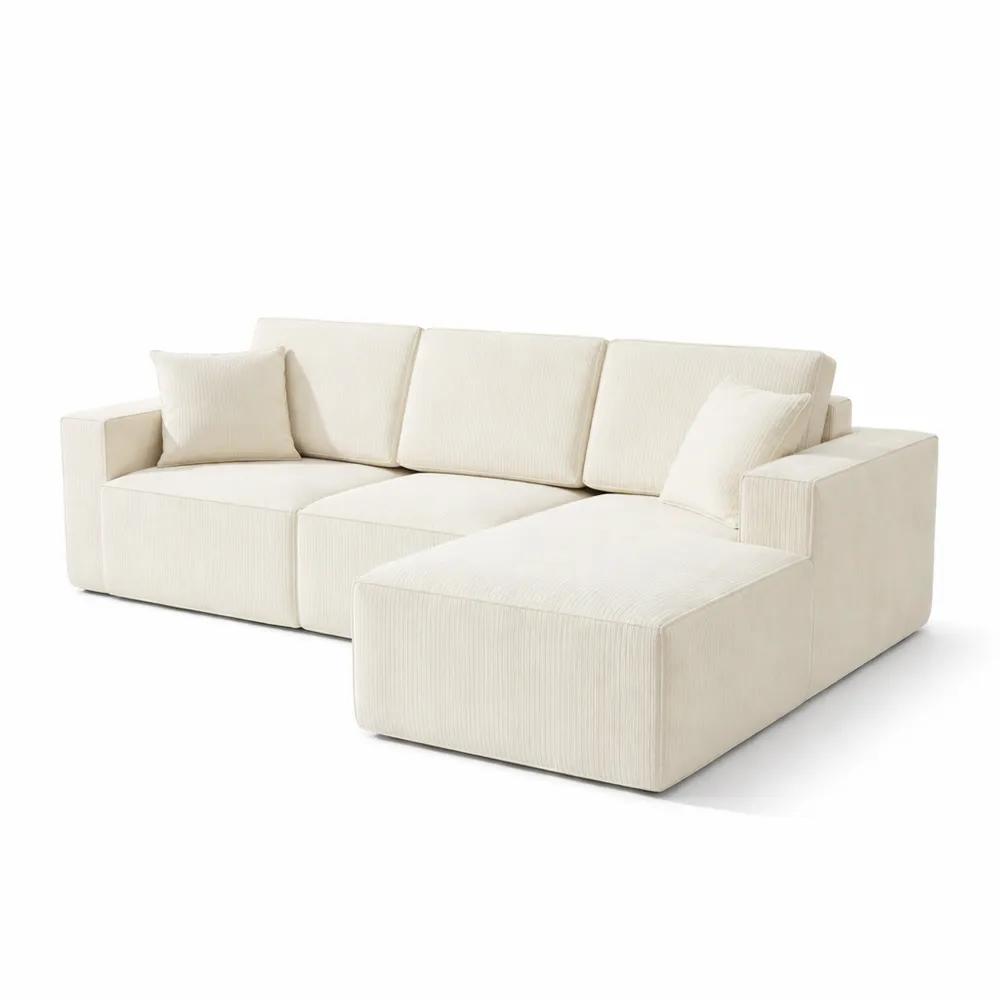 Canapé d'angle modulable en velours côtelé pour 5 personnes