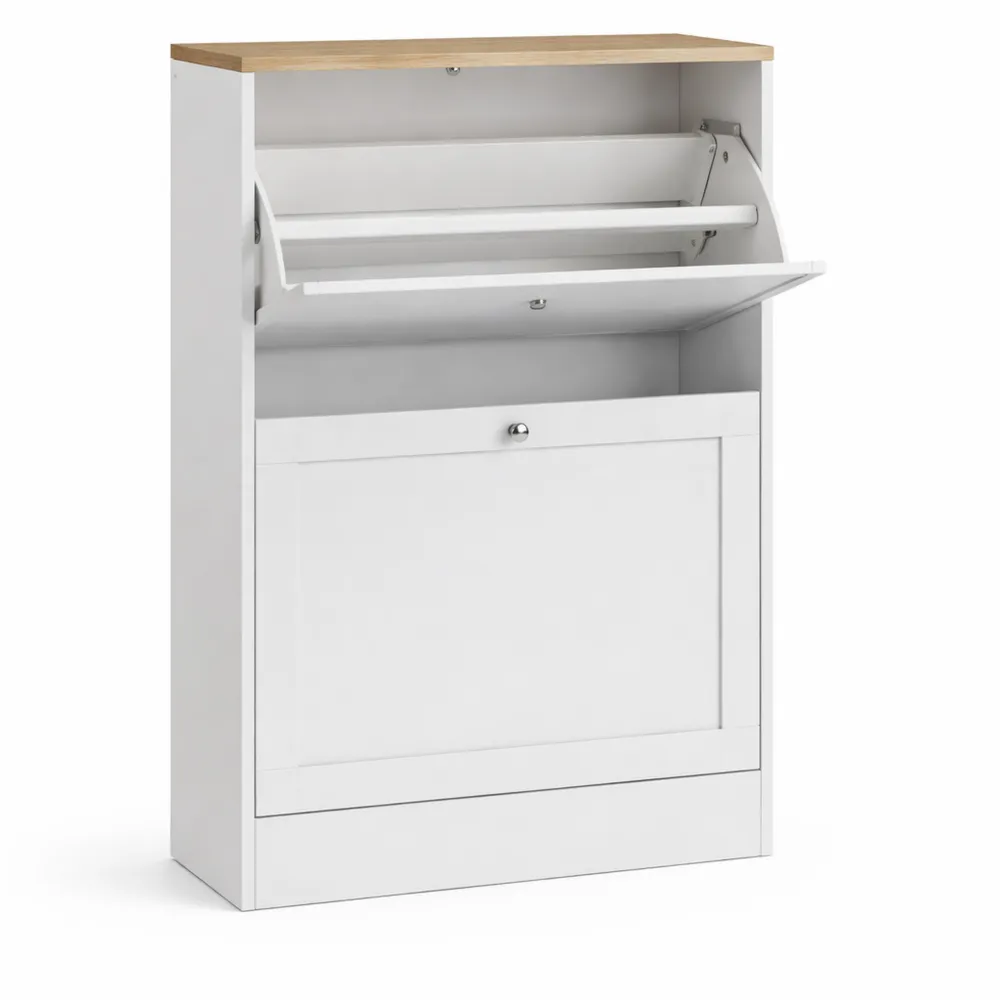 Armoire à Chaussures Moderne avec Tiroirs Rabattables et Étagères Ajustables