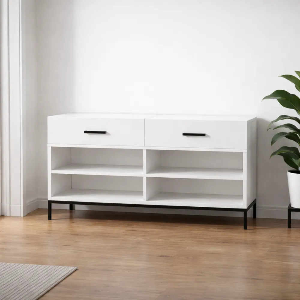 Banc de rangement à chaussures en bois blanc 102 x 35 x 55 cm