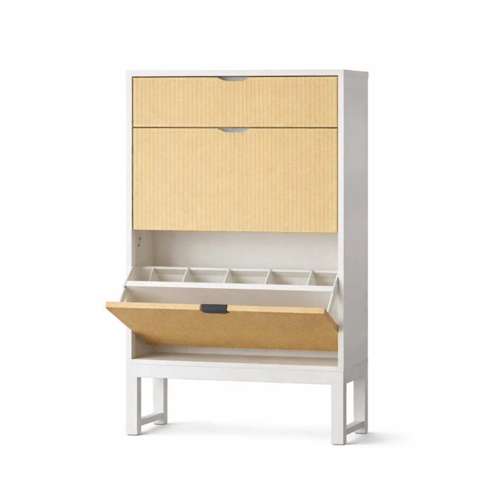 Armoire à chaussures étroite 16 paires avec tiroir et portes abattantes