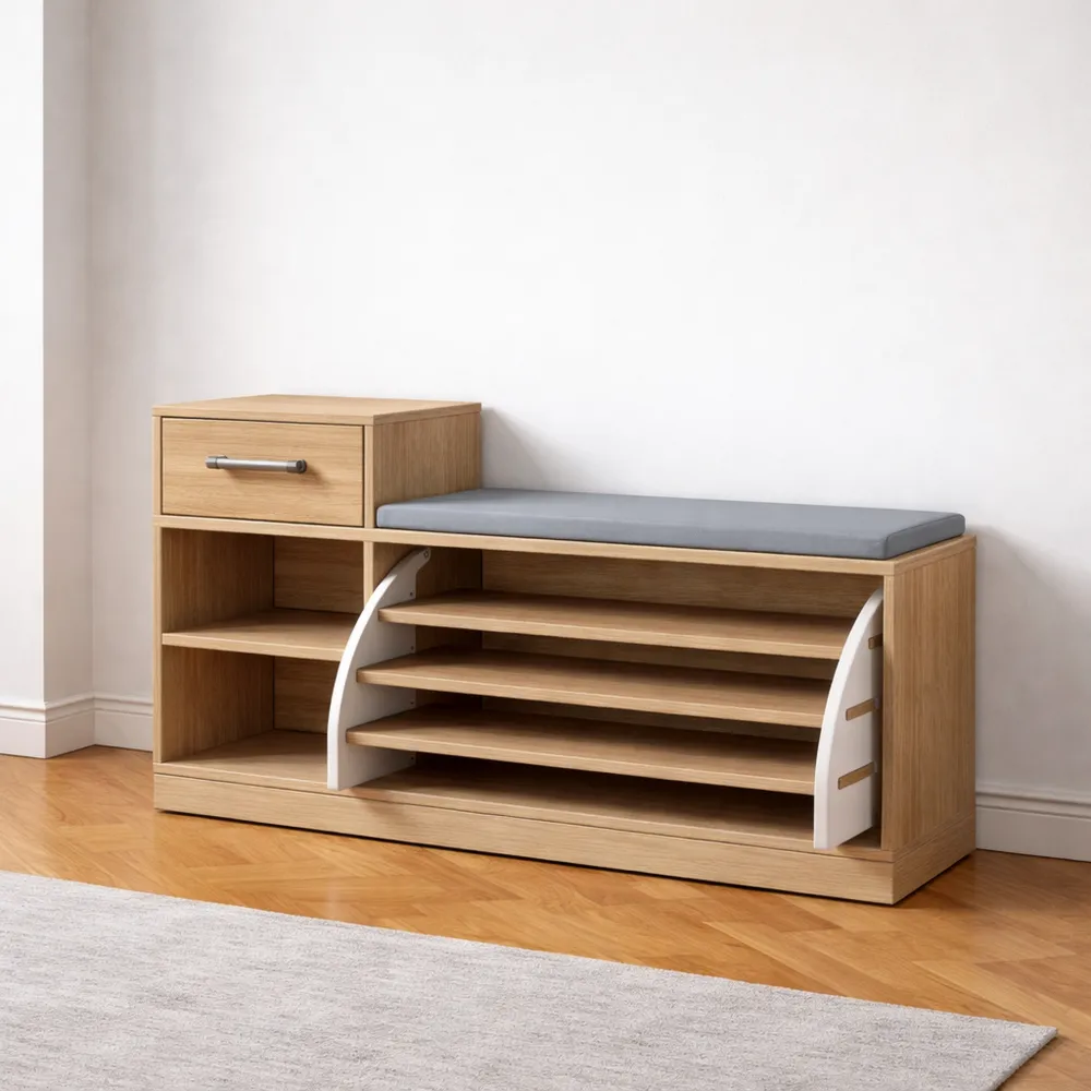 Banc de Rangement pour Chaussures avec Coussin et Tiroir