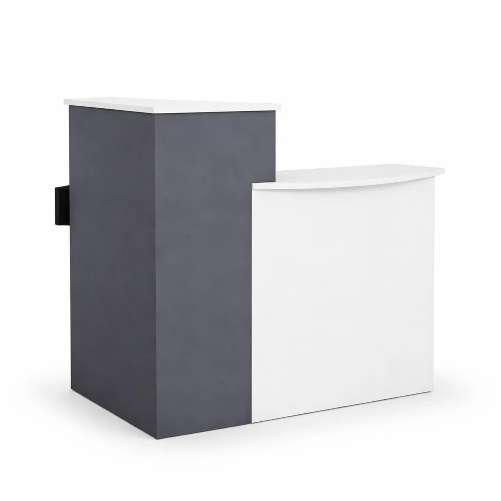 Comptoir de Réception avec Surface Ouverte et Tiroir Verrouillable, Motif Patchwork Noir et Gris