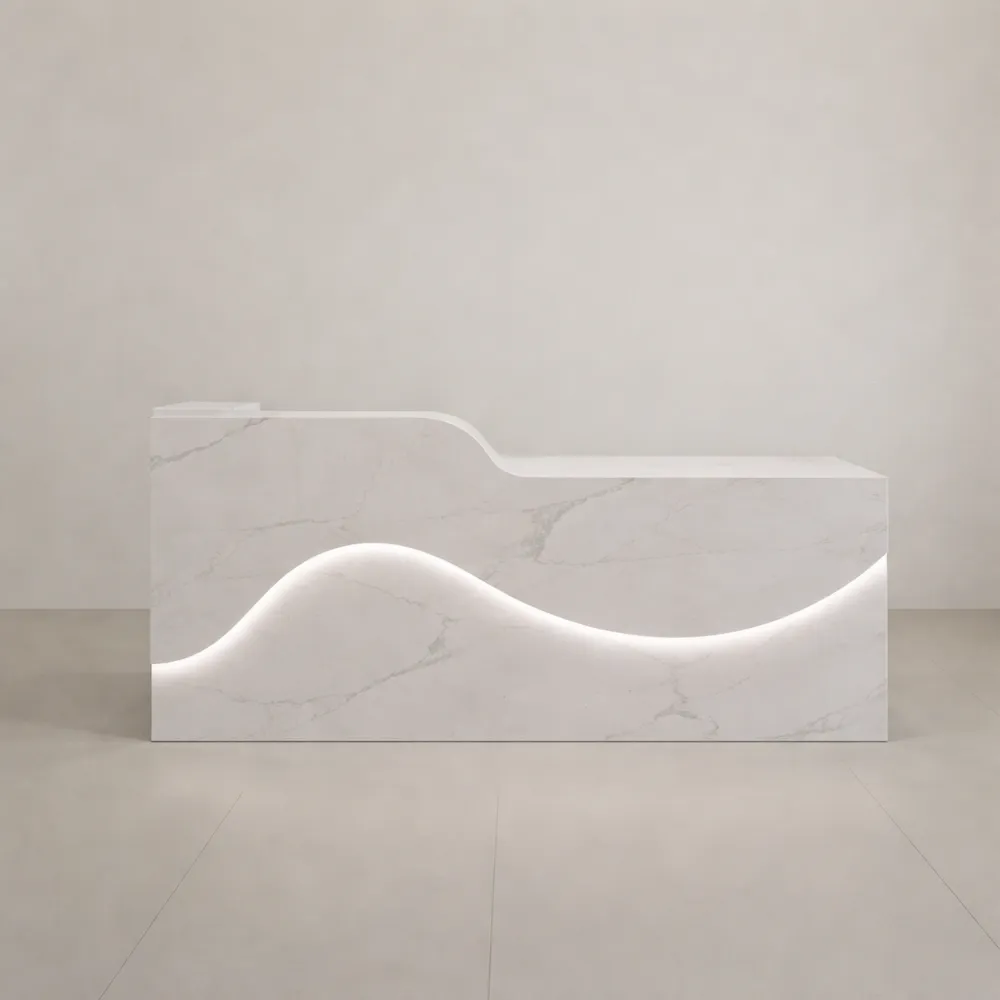 Comptoir d'accueil avec tiroirs de rangement, idéal pour bureaux