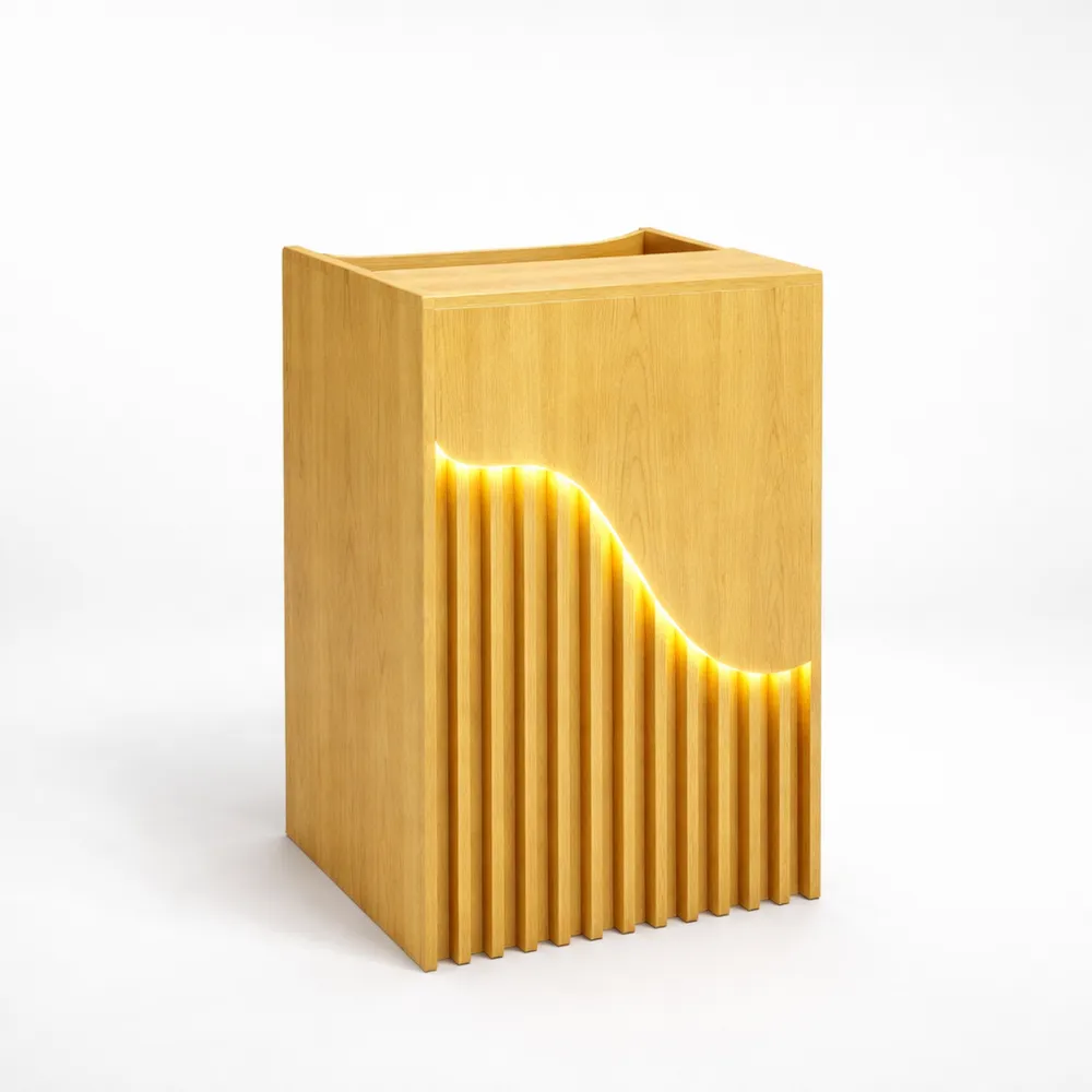 Comptoir d'accueil moderne avec éclairage LED et espace de rangement