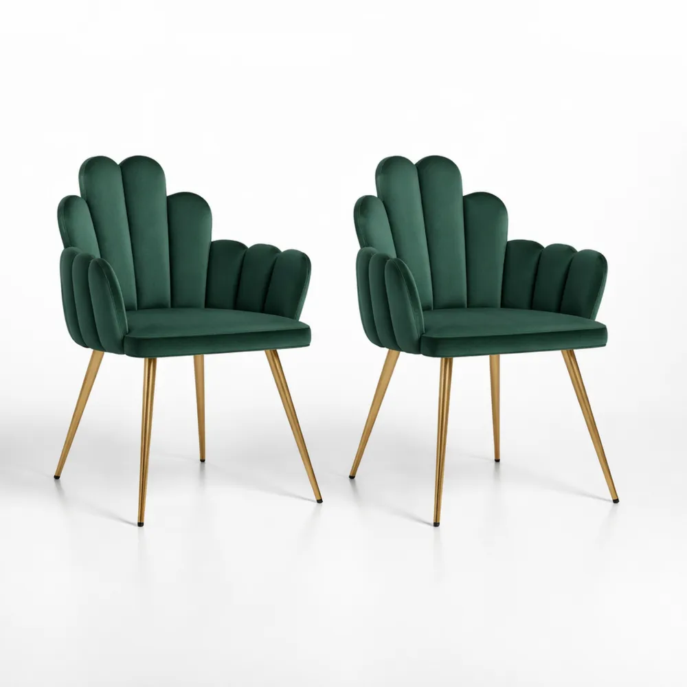 Chaises en velours modernes avec pieds dorés, lot de 2