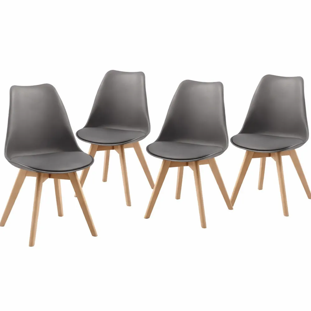Ensemble de 4 chaises de salle à manger, plastique et cuir synthétique, gris