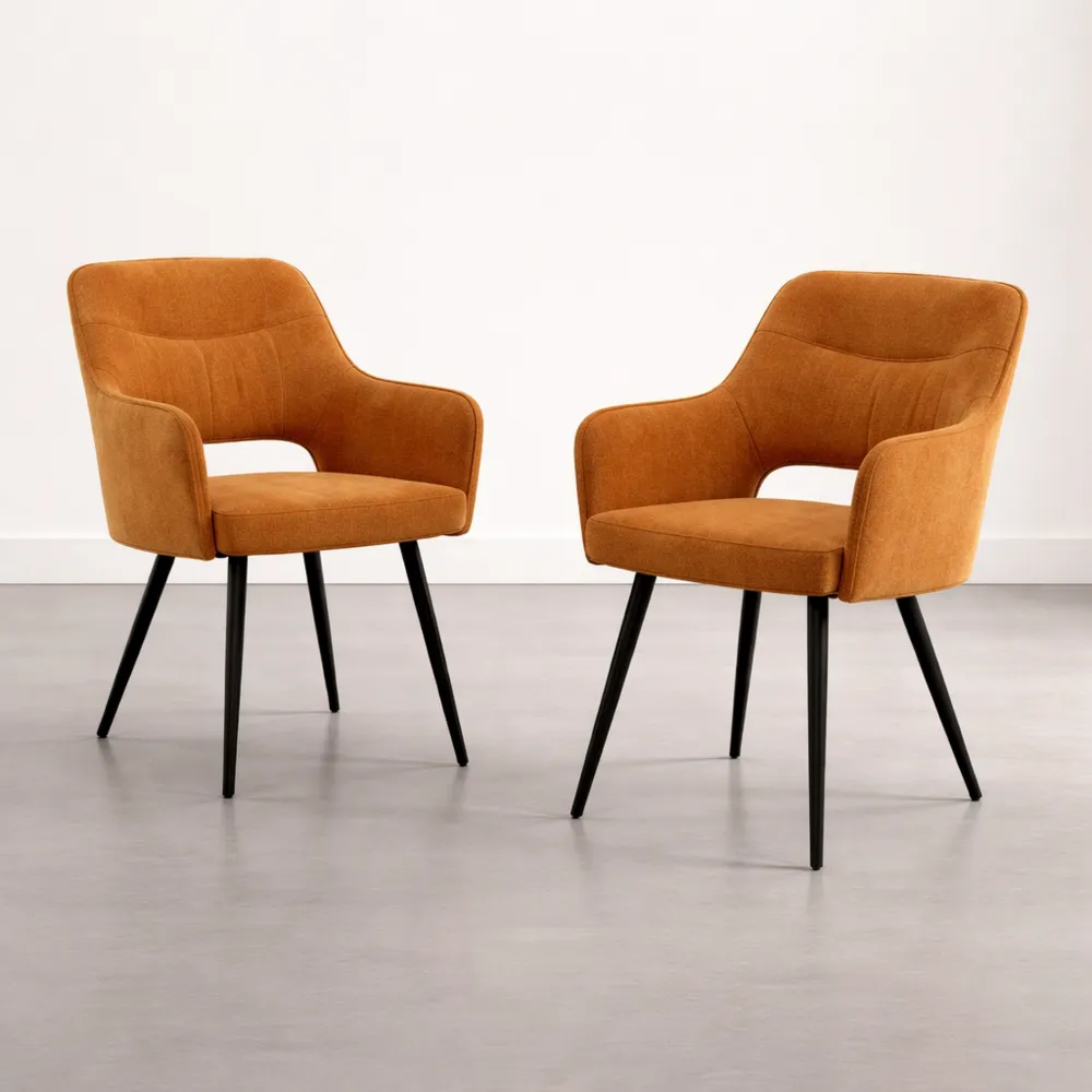 Set de 2 chaises en chenille avec accoudoirs, confort pour salle à manger et bureau, jaune