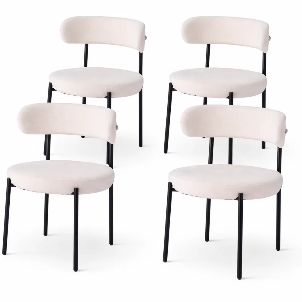 Chaises en Velours Teddy pour Salle à Manger et Salon, Lot de 4, Blanche