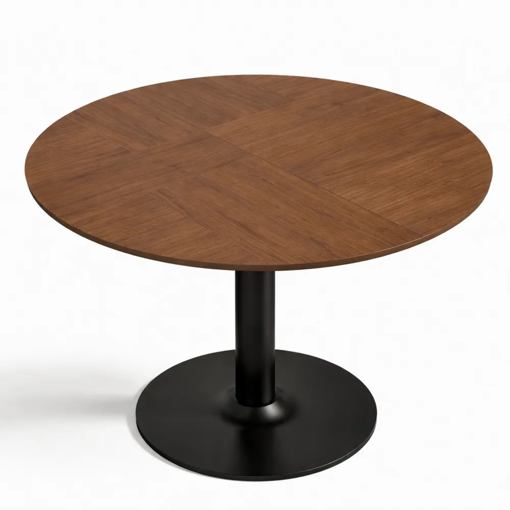 Table ronde de salle à manger 110 cm avec base en acier, style moderne