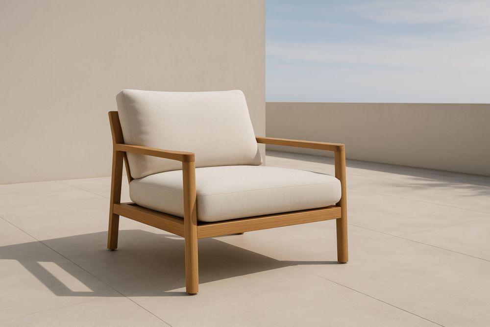 Poltrona da Esterno in Legno e Tessuto Beige