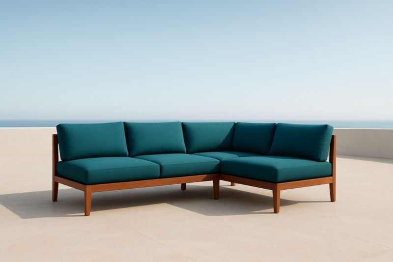 Divano ad angolo Modulare in Legno e Tessuto Verde Petrolio